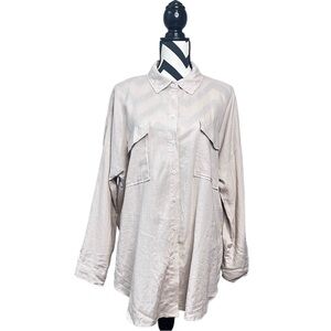 NWT Love Tree Lagenlook Sz M Linen Blend Cream Neutral Button-Down Front Shirt